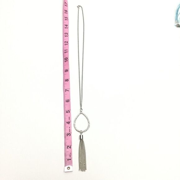 Silver Chain Necklace, Pounded Silver Drop, Tassel - Picture 9 of 9